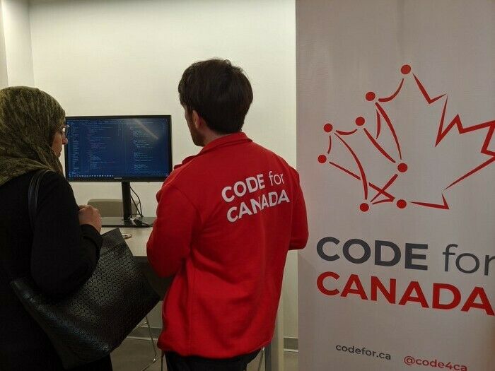 Code for Canada fellow Adam Simonini demonstrates some of the team’s early work at Health Canada’s Digital & Data Day on September 10, 2019.