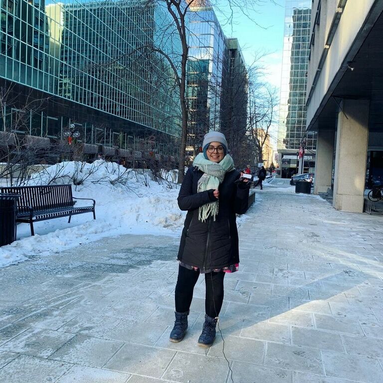 Code for Canada fellow Fatima checks out an area in which to fly our team drone!