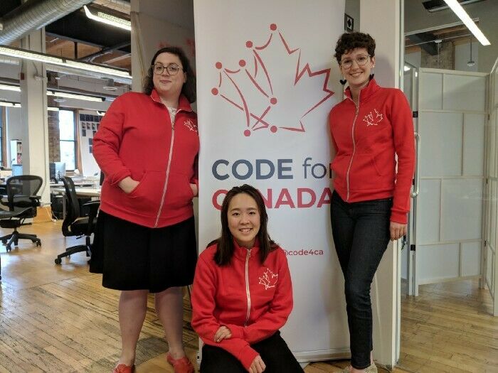 From left: Code for Canada fellows Siobhan, Joey and Caley have been working with the Public Service Commission of Canada to modernize their job assessment tools.