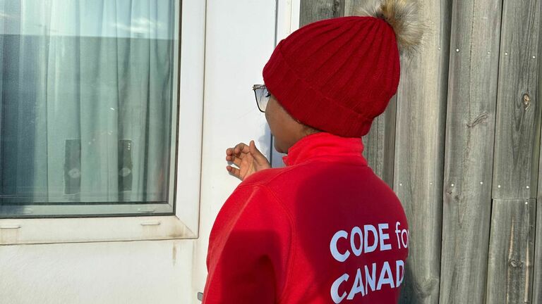Code for Canada Product Manager Annie Rajam visits residents to interview them in-person as part of the Kativik project team's user research.